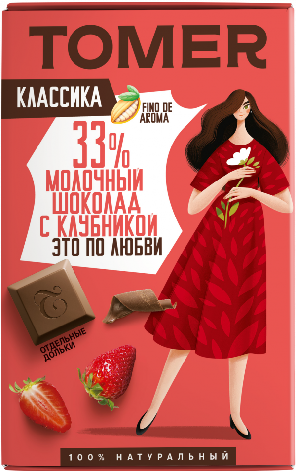 №1 Фабрика Томер  Молочный шоколад с КЛУБНИКОЙ, 90г в Щёлково